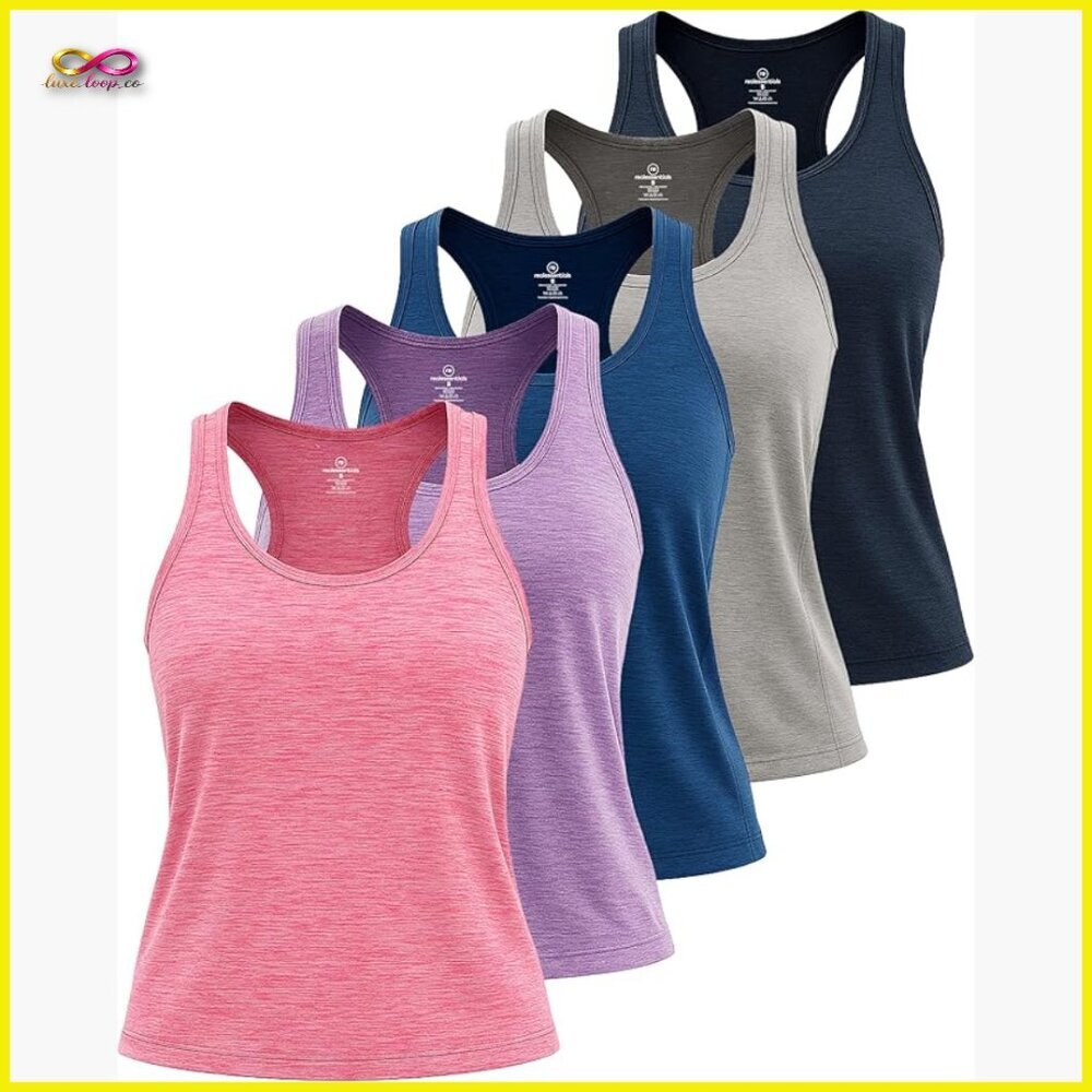 Dry-Fit Racerback Tank Tops 5-Pack Athletic Performance Yoga Activewear